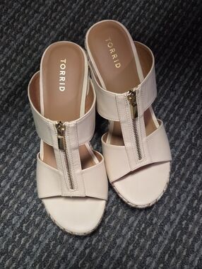 torrid Pale Tan Zip-Front Slide Mules